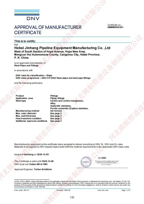 Компания Hebei Jinhang Pipeline Equipment Manufacturing Co., Ltd. – Сертификаты, система качества и опыт экспорта